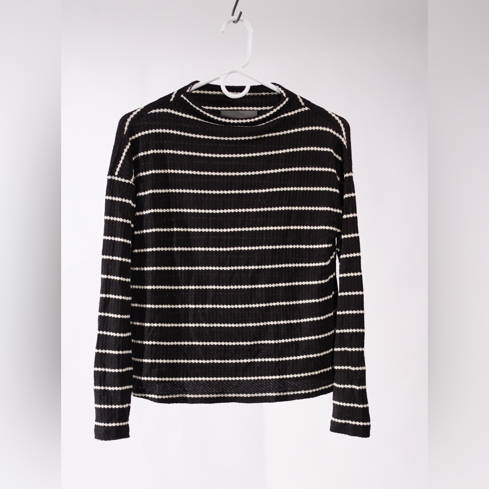 Anthropologie Striped Mock Neck Long Sleeve Ribbed Top New Size XS